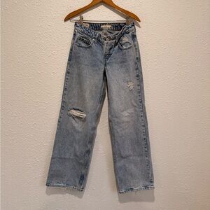 Levi’s low loose 26 premium denim blue jeans wide baggy loose fit distressed